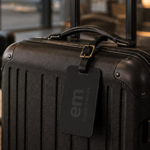 Étiquette À Bagage Monogramme Élégant Moderne Voyage Noir