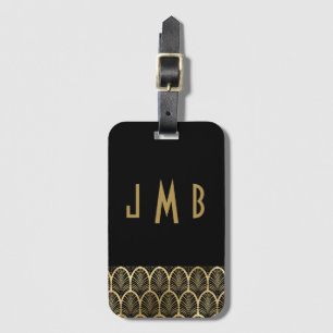 Étiquette À Bagage Monogramme Elegant Noir et Or Art Déco Gatsby