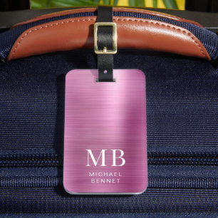 Étiquette À Bagage Monogramme Élégant Rose
