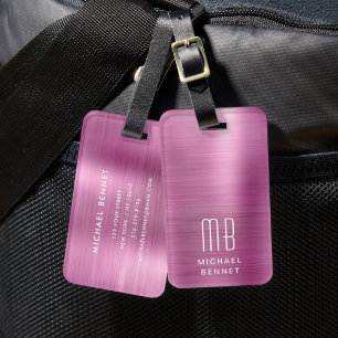 Étiquette À Bagage Monogramme Élégant Rose