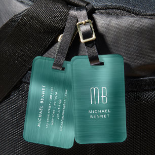 Étiquette À Bagage Monogramme Emerald Vert brossé métal