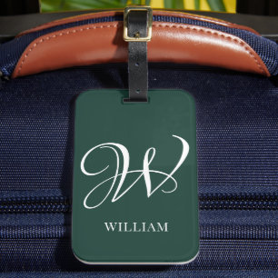 Étiquette À Bagage Monogramme Émeraude Élégant Personnalisé Initial