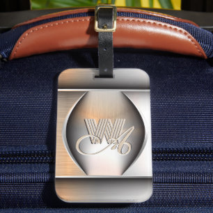 Étiquette À Bagage Monogramme en Acier Brossé Brillants