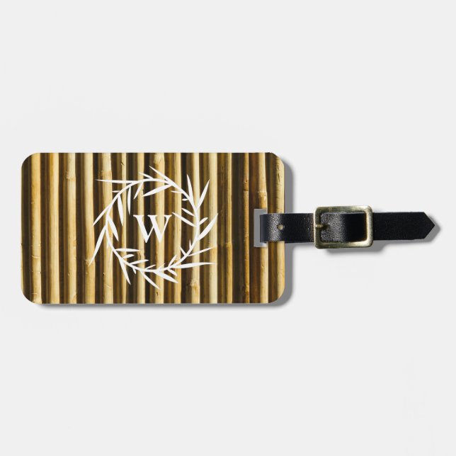 Étiquette À Bagage Monogramme en bambou rustique Lignes verticales Mo (Devant horizontal)