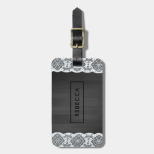 Étiquette À Bagage Monogramme en bois noir et blanc en dentelle Vinta