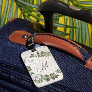 Étiquette À Bagage Monogramme en bois vieilli avec couronne de Magnol