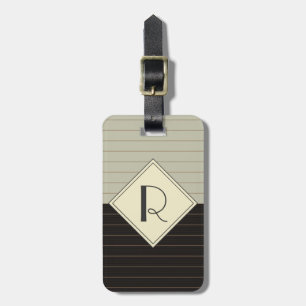 Étiquette À Bagage Monogramme en Gris rétro et en Gris noir