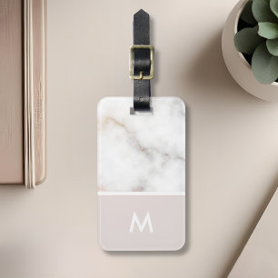 Étiquette À Bagage Monogramme en marbre rose et or poussiéreux