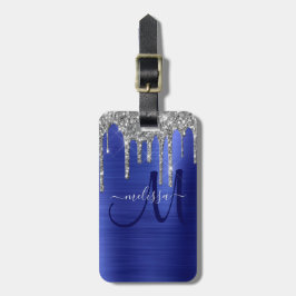 Étiquette À Bagage Monogramme en métal brosse à Parties scintillant à