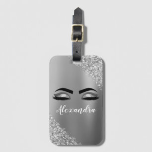 Étiquette À Bagage Monogramme en métal brossé argent Nom et initiale