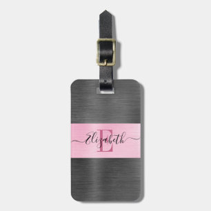 Étiquette À Bagage Monogramme en métal brossé rose gris