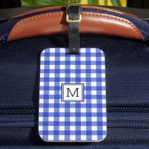 Étiquette À Bagage Monogramme En vichy bleu