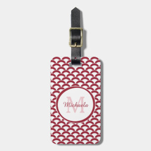 Étiquette À Bagage Monogramme et nom des pétoncles rouges et blancs m