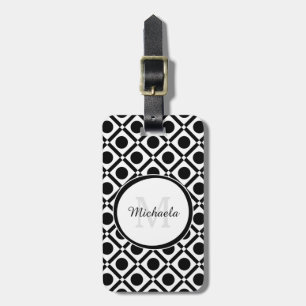 Étiquette À Bagage Monogramme et nom géométrique noir et blanc modern