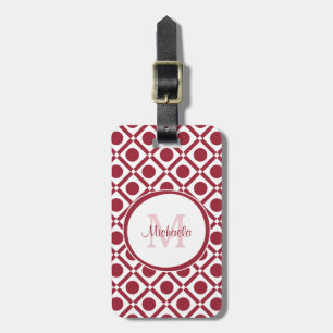 Étiquette À Bagage Monogramme et nom géométrique rouge et blanc moder