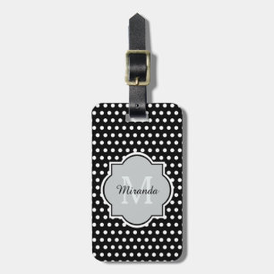 Étiquette À Bagage Monogramme et nom gras des Pois noirs et blancs