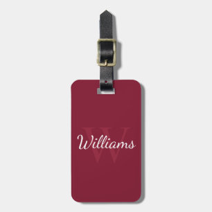 Étiquette À Bagage Monogramme et nom personnalisé Bourgogne rouge