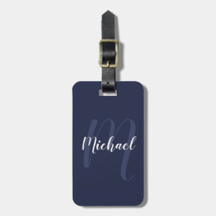 Étiquette À Bagage Monogramme et nom personnalisé moderne Navy Blue