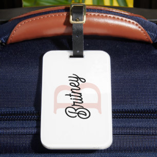 Étiquette À Bagage Monogramme et nom personnalisé moderne Pastel Pink