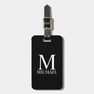 Étiquette À Bagage Monogramme et nom personnalisés en noir