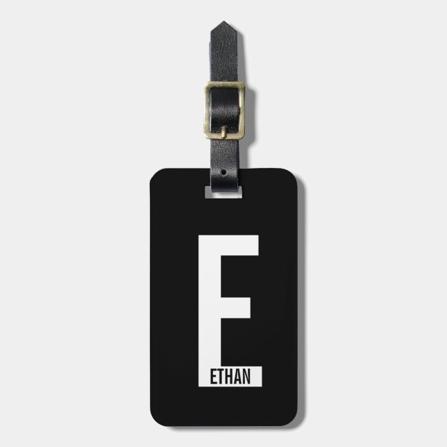 Étiquette À Bagage Monogramme et nom personnalisés modernes (Devant Vertical)