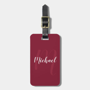 Étiquette À Bagage Monogramme et nom personnalisés modernes Burgundy 