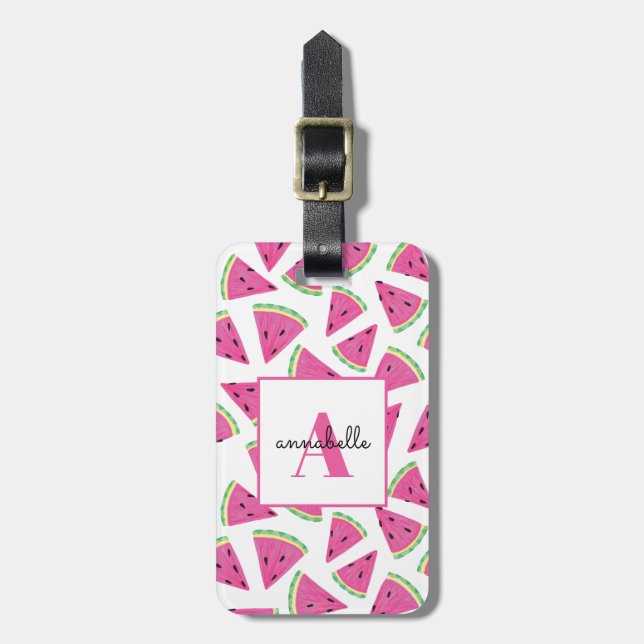 Étiquette À Bagage Monogramme Eté Watermelon Personnalisé (Devant Vertical)