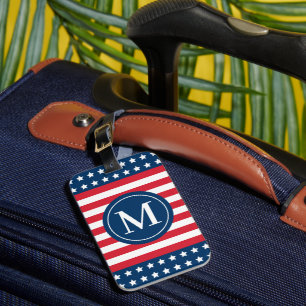 Étiquette À Bagage Monogramme étoiles et bandes patriotiques