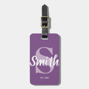 Étiquette À Bagage Monogramme familial personnalisé violet et blanc