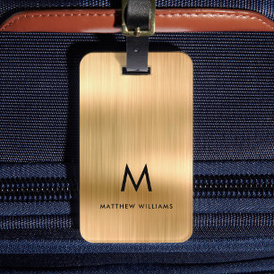 Étiquette À Bagage Monogramme Faux Or métal acier stylisé Personnalis