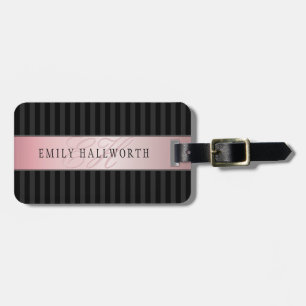 Étiquette À Bagage Monogramme Faux Rose Gold Gris et noir