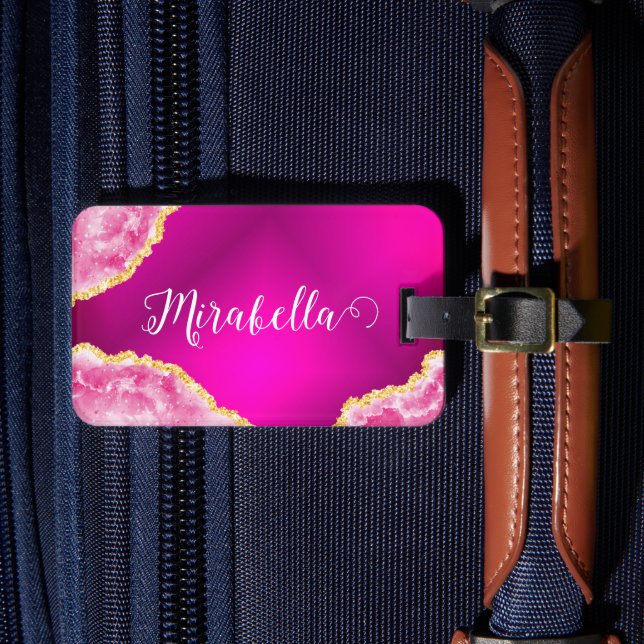 Étiquette À Bagage Monogramme fille rose chaud brillant (Insitu Rectoal 4)