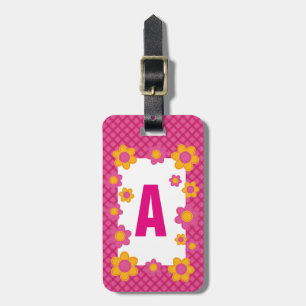 Étiquette À Bagage Monogramme fleur de printemps fille rose plaid mot