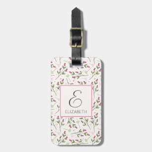 Étiquette À Bagage Monogramme Fleur sauvage rose et vert à longue tig