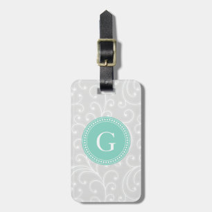 Étiquette À Bagage Monogramme floral argenté girly élégant de motif