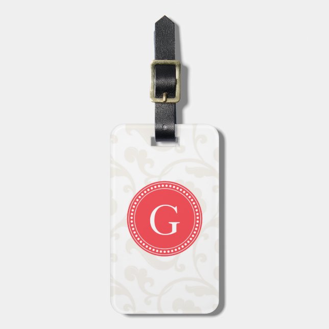Étiquette À Bagage Monogramme floral blanc rouge girly élégant de (Devant Vertical)