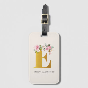 Étiquette À Bagage Monogramme floral Élégant Personnalisé