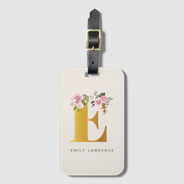 Étiquette À Bagage Monogramme floral Élégant Personnalisé (Devant Vertical)