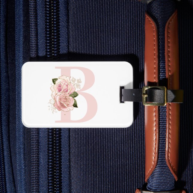 Étiquette À Bagage Monogramme floral Rose pâle (Insitu Rectoal 4)
