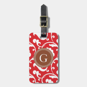 Étiquette À Bagage Monogramme floral rouge girly élégant de motif