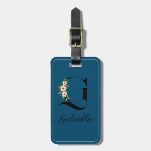 Étiquette À Bagage Monogramme G Fleur d'aquarelle cobalt Bagage Balis