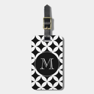 Étiquette À Bagage Monogramme géométrique blanc noir de coutume de