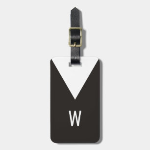 Étiquette À Bagage Monogramme géométrique blanc noir frais élégant