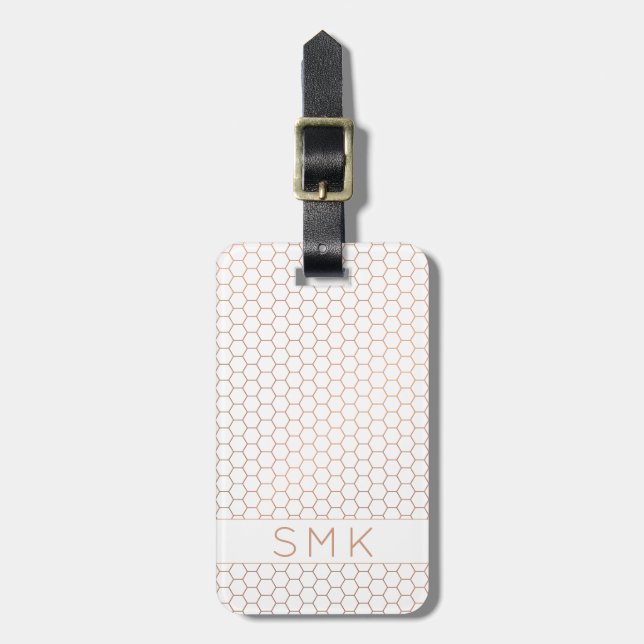 Étiquette À Bagage Monogramme géométrique blanc Rose moderne Gold Foi (Devant Vertical)