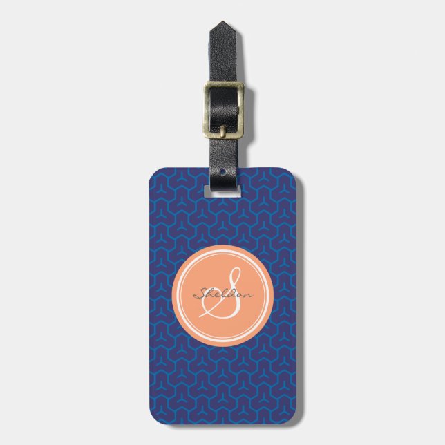 Étiquette À Bagage Monogramme géométrique de motif d'abrégé sur chic (Devant Vertical)
