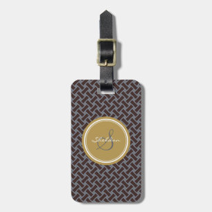 Étiquette À Bagage Monogramme géométrique principal grec brun chic de