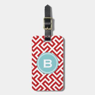 Étiquette À Bagage Monogramme géométrique principal grec rouge