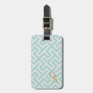 Étiquette À Bagage Monogramme géométrique principal grec turquoise