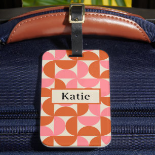 Étiquette À Bagage Monogramme géométrique rose orange moderne du mili