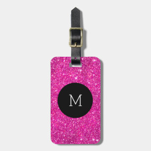 Étiquette À Bagage Monogramme Girly de Faux de parties scintillantes